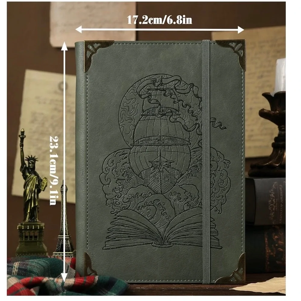 TIEFOSSI 6 Ring Notebook Unisex A5 Bean Green Good Vintage Ship PU Leather Diary